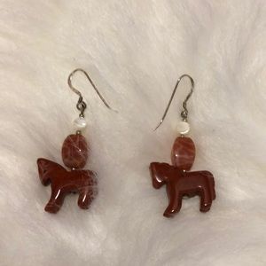 agate and moonstone horse earrings